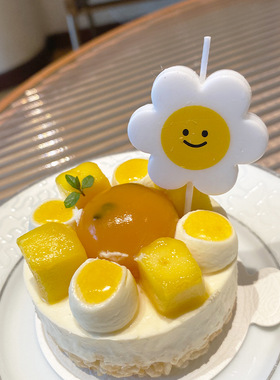 2022新款韩国风清新小雏菊黄色笑脸太阳花生日派对蛋糕装饰蜡烛