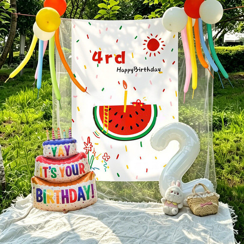 夏日西瓜主题生日派对装饰挂布宝宝周岁户外氛围感拍照道具背景布
