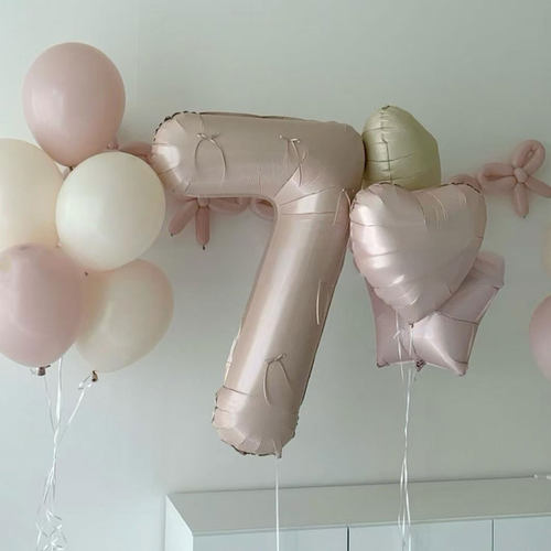 ins婴儿粉大数字气球蝴蝶结铝膜芭蕾风周岁儿童生日派对拍照道具
