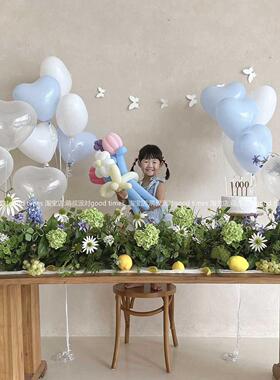 蓝色系生日男女孩布置爱心气球冲氦气可飘空生日派对装饰拍照道具
