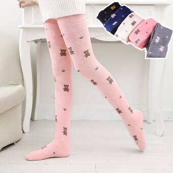 Quần Tất Bé Gái Quần Tất Liền Thân Hoạt Hình Gấu Nhỏ Mẫu Mỏng Cotton Màu Trắng Trơn Trẻ Em Mùa Xuân Thu Tất Khiêu Vũ