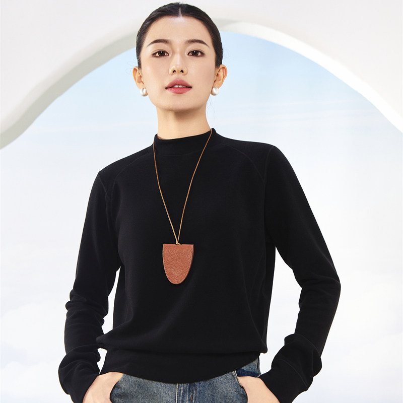 云朵羊毛简约半高领打底衫女士外穿保暖上衣韩版修身长袖T恤衫