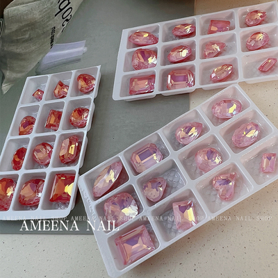 AMEENA美甲饰品 高品K9桃杏争春蔷薇粉系淡彩幻彩尖底摩卡指甲钻