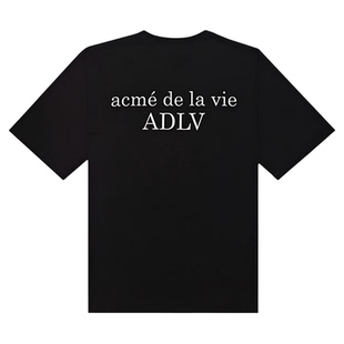 ADLV黑色字母印花短袖T恤男女宽松oversize百搭上衣