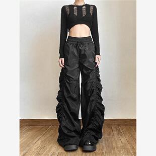 阔腿工装裤女欧美风hiphop高腰宽松显瘦爵士舞jazz裤子ins高街潮