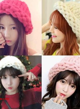 utumn女2024winter粗棒针毛线帽 women渔夫帽knit新hat大麻花卷边