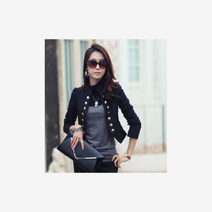OL女装 双排扣短款 长袖 春秋季 小西装 韩版 修身 短外套潮 新款