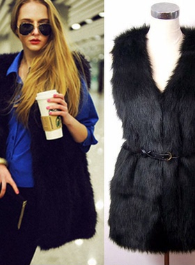 4077仿皮草马甲女winter women long faux fur vest coat jacket