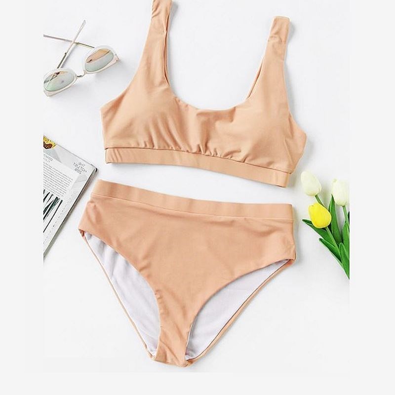 速卖通比基尼2019ebay爆款泳衣女纯色多色高腰跨境分体泳衣