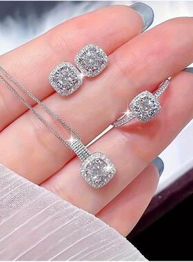 Square earring pendant set 欧美方钻锁骨链方形耳钉吊坠首饰