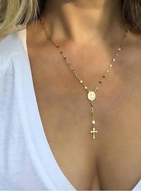European American popular cross long chain necklace women