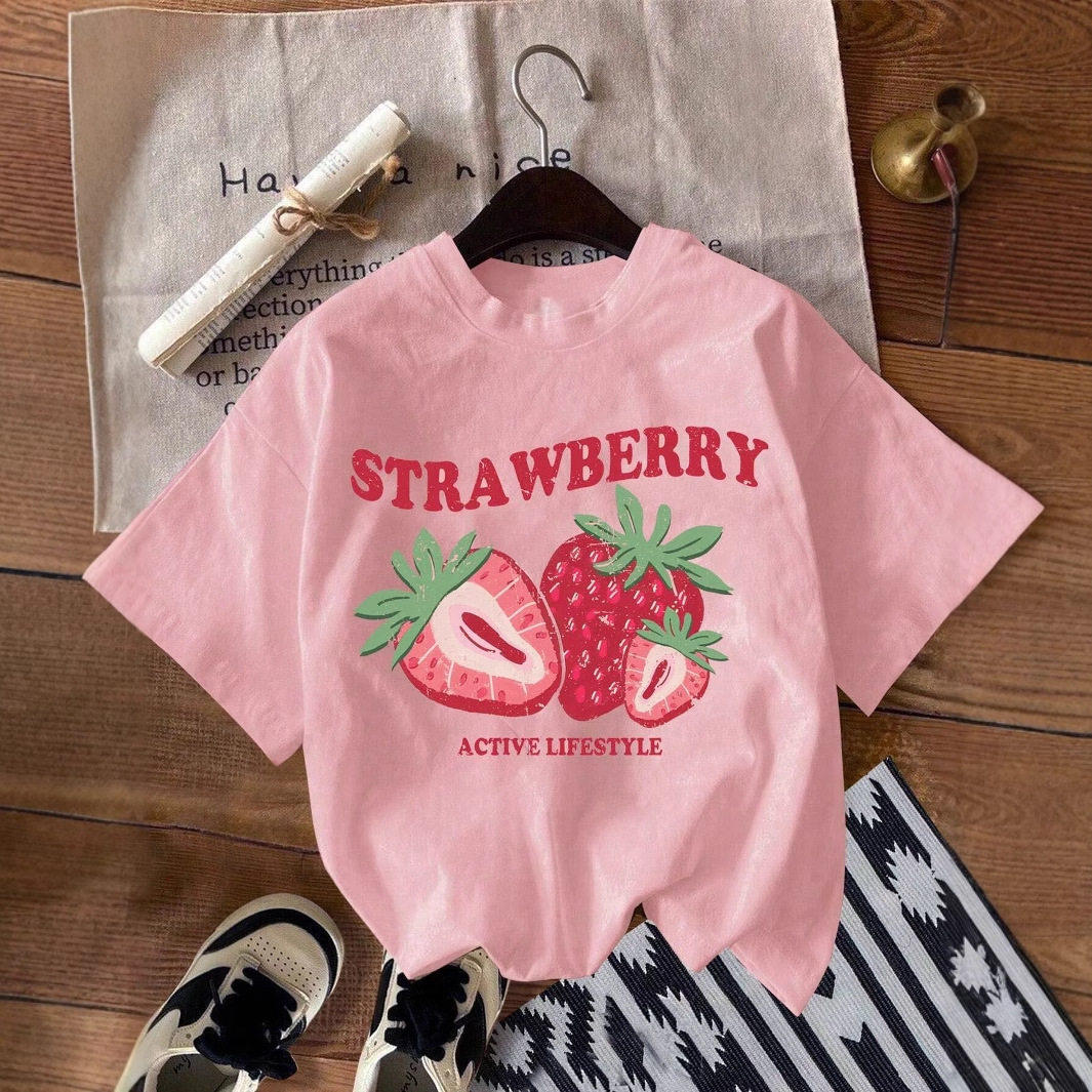 可爱草莓印花短袖T恤Str