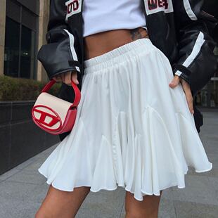 新款 Solid skirt欧美夏季 pleated 拼接迷你纯色百褶半身裙 color