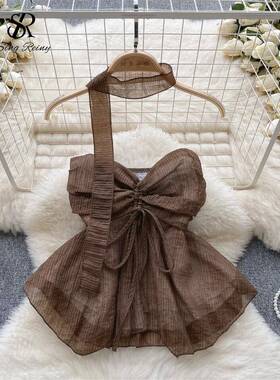 Top Halter Lace Up Bow Off Shoulder Backless Fashion Vest