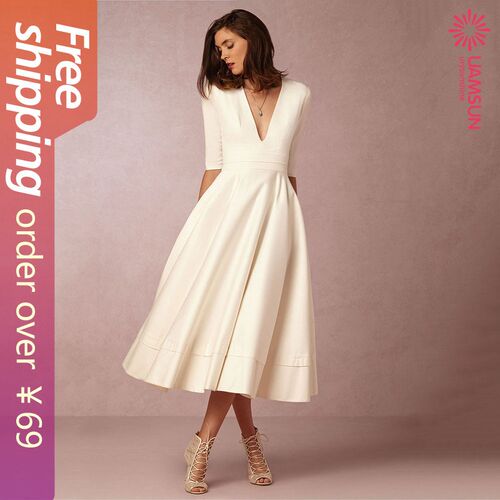 sexy dresses evening party white color new v neck dress silk