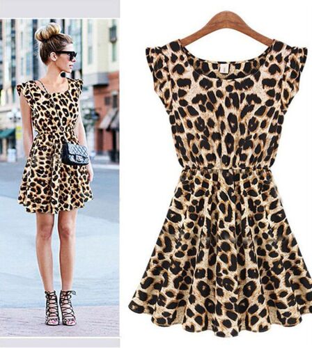 Women Fashion Leopard Evening Cocktail Party Summer  Dress