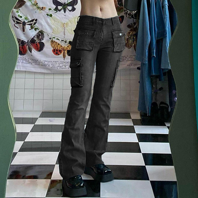 Vintage Pocket low waist spicy girl slightly spicy jeans女装