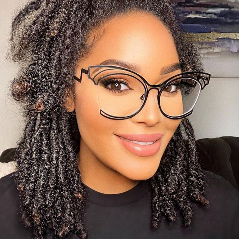 metal Eyeglass frame弯腿猫眼眼镜框防蓝光平光镜大框金属眼镜架