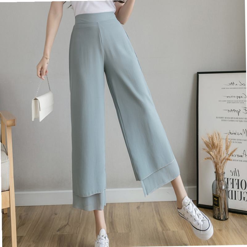 ite Pant Skirt Elastic High Waist Loose Ankle-length Trouser