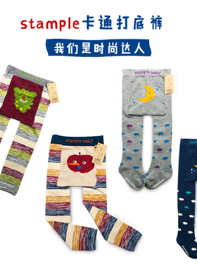 日本原装stample婴儿打底裤春秋季宝宝弹力裤袜可爱水果/雨点图案