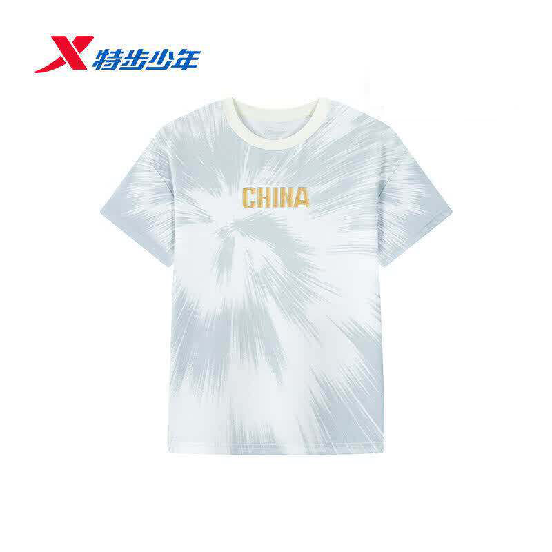 特步儿童街舞CHINA男大童短袖T恤2026秋季新款针织衫674325014421