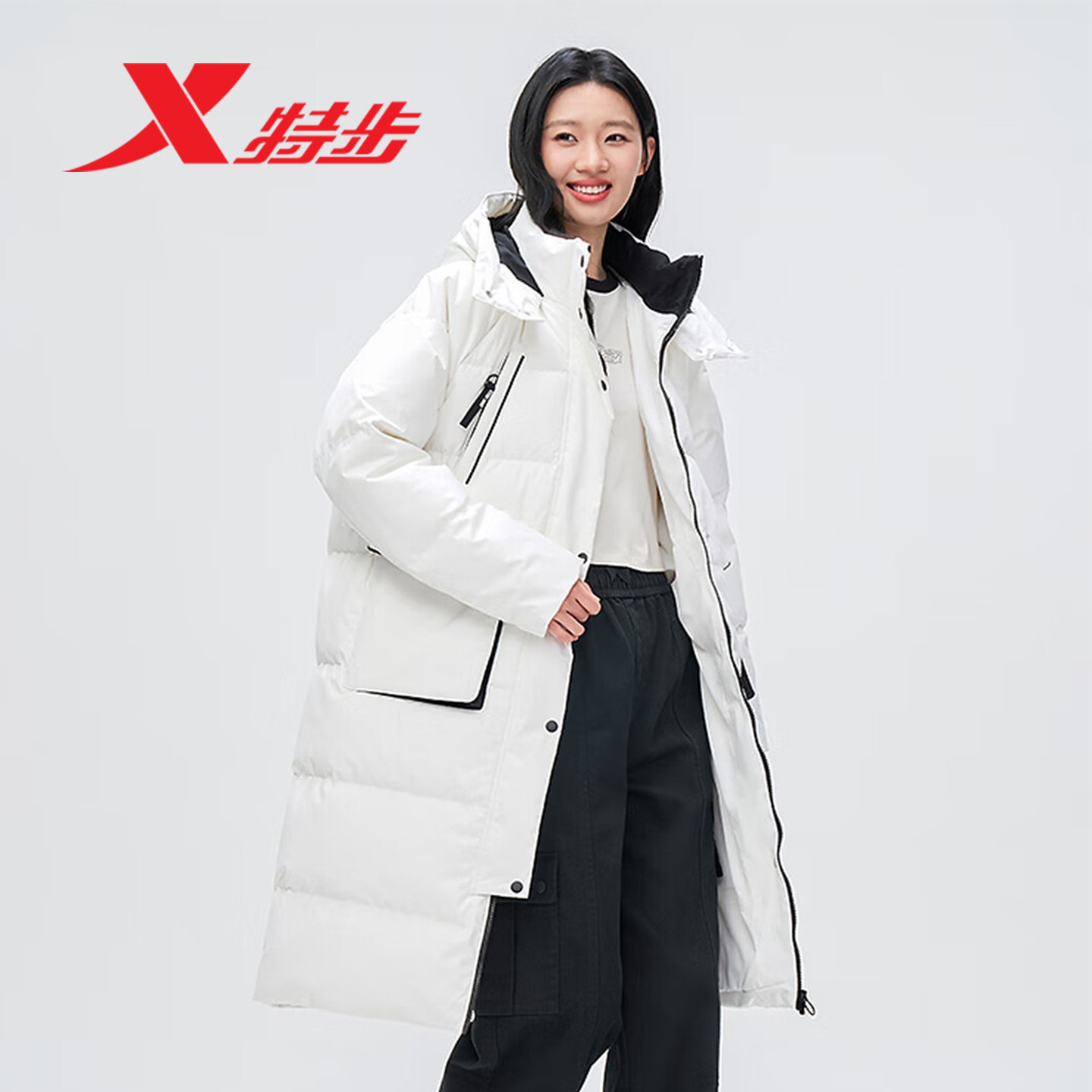 特步中长款羽绒服女款外套2025冬季新款加厚保暖运动975428640240