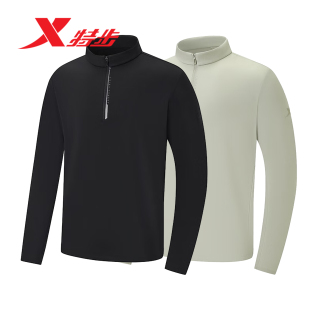 特步半拉链立领棉感长袖T恤男2025秋季运动套装冰丝速干针织卫衣