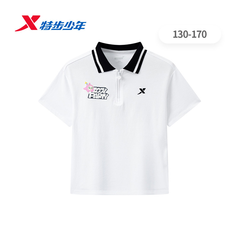 特步儿童女大童POLO衫短袖T恤