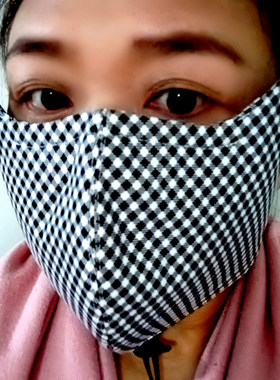 原创纯手工秋冬防丢挂脖格子滤片鼻梁条情侣超大纯棉布口罩包邮