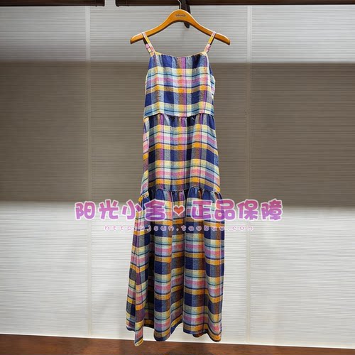 ELAND依恋正品26夏度假风彩虹格纹吊带连衣裙EEOWG26B01 OWG26B01