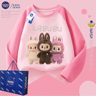 T恤儿童春秋潮牌打底衫 WASSUP联名女童拉布布纯棉长袖 拼色上衣
