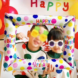 ins风网红生日相框铝膜气球野餐聚会宝宝百天拍照道具派对装饰品