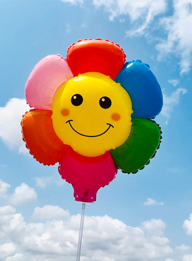 彩色夹片小雏菊手持气球生日野餐户外拍照道具带杆鸡蛋花学校装饰