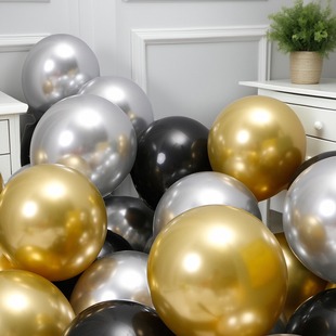 金属铬色气球金色银色黑色12寸生日派对装饰黑金主题布置加厚汽球