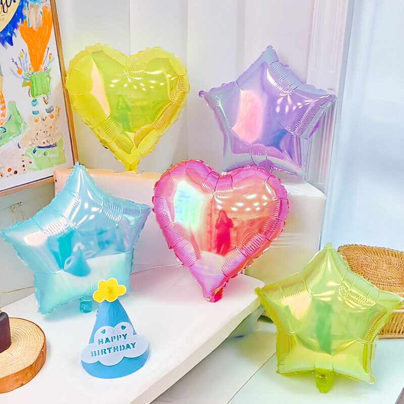 18寸炫彩色铝箔气球爱心星星形状儿童周岁派对装饰渐变五角星铝膜