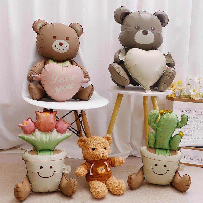 宝宝周岁布置新款磨砂小熊气球男女孩生日派对拍照装饰盘栽铝膜