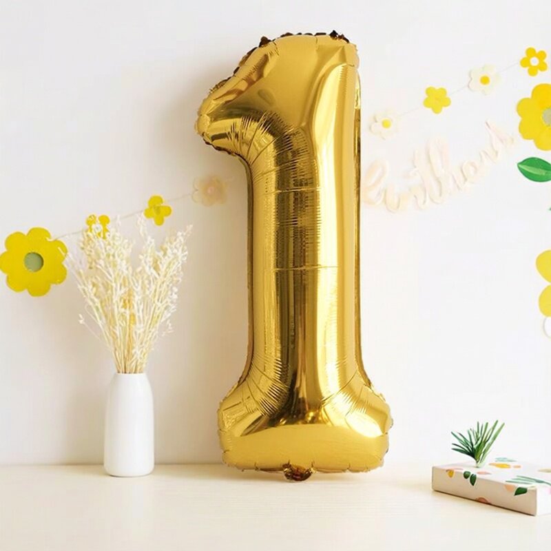 32寸金色数字气球装饰宝宝周岁生日派对布置1岁拍照道具铝膜气球
