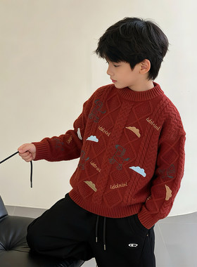 英国KABEI TREE红色毛衣男童2026新款高级感超好看马年新年洋气