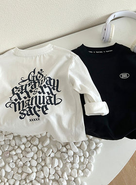 英国KABEI TREE男童t恤儿童春秋纯棉打底衫宽松长袖白色T洋气上衣