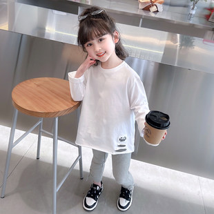 英国KABEI TREE女童长袖t恤白色纯棉2026新款春装春秋季打底衫潮T