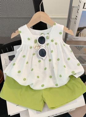 英国KABEI TREE女童夏季套装2026新款儿童波点洋气时髦休闲两件套