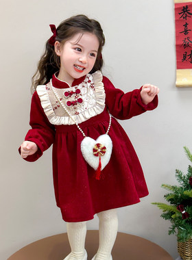 英国KABEI TREE女童红色连衣裙冬季新年喜庆过年保暖毛衣裙公主风