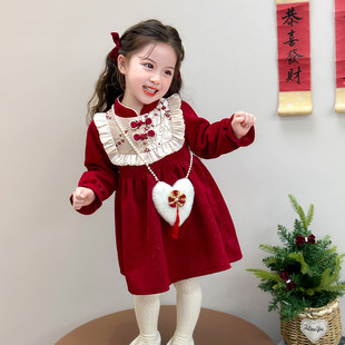 英国KABEI TREE女童红色连衣裙冬季新年喜庆过年保暖毛衣裙公主风
