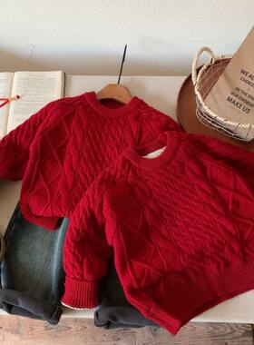 英国KABEI TREE儿童红色毛衣男童女童冬季加厚新年喜庆针织打底