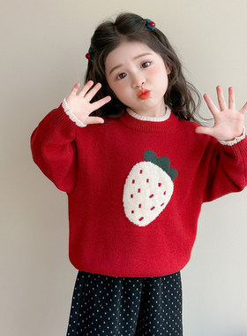 英国KABEI TREE红色毛衣女童冬季打底加厚超好看新年过年服喜庆