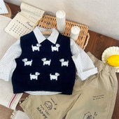 春秋季 英国KABEI TREE儿童针织马甲2026新款 男女套头圆领毛衣背心