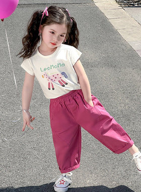 英国KABEI TREE女童套装夏季2026新款薄款短袖长裤两件套洋气时髦