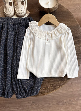 英国KABEI TREE女童长袖T恤春秋季新款宝宝打底衫中小童翻领上衣