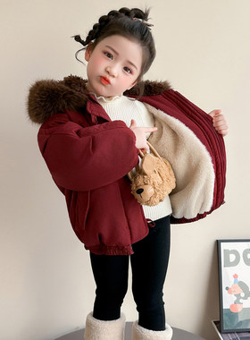 英国KABEI TREE女童红色外套棉服冬季加厚加绒保暖超好看洋气新年
