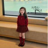 英国KABEI 2026新款 TREE女童新年套装 红色针织宝宝过年服保暖冬季